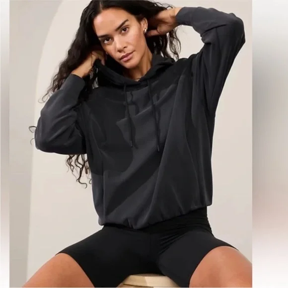 Athleta Seasoft Bubble Hem Hoodie Sweatshirt Black/Dark Gray - S - Picture 3 of 7